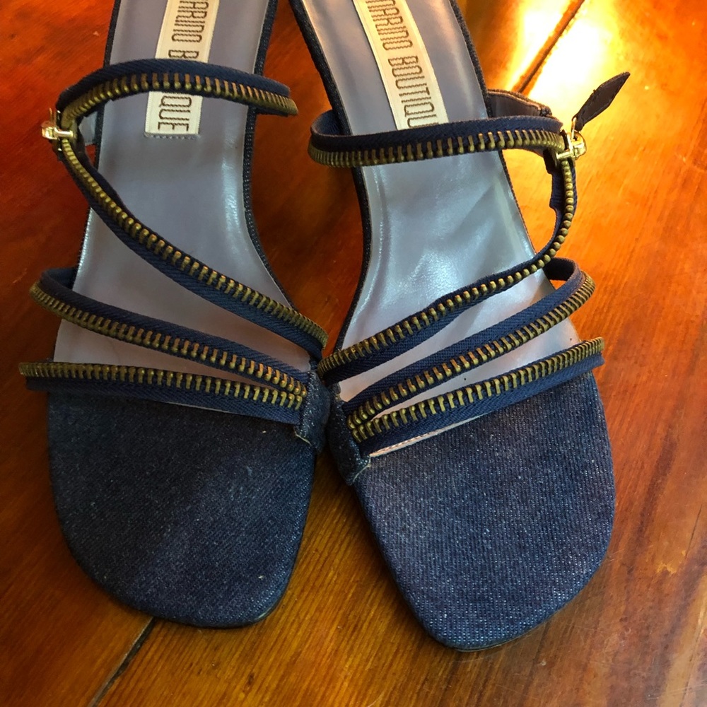 Unusual denim heeled slides/mules size 8